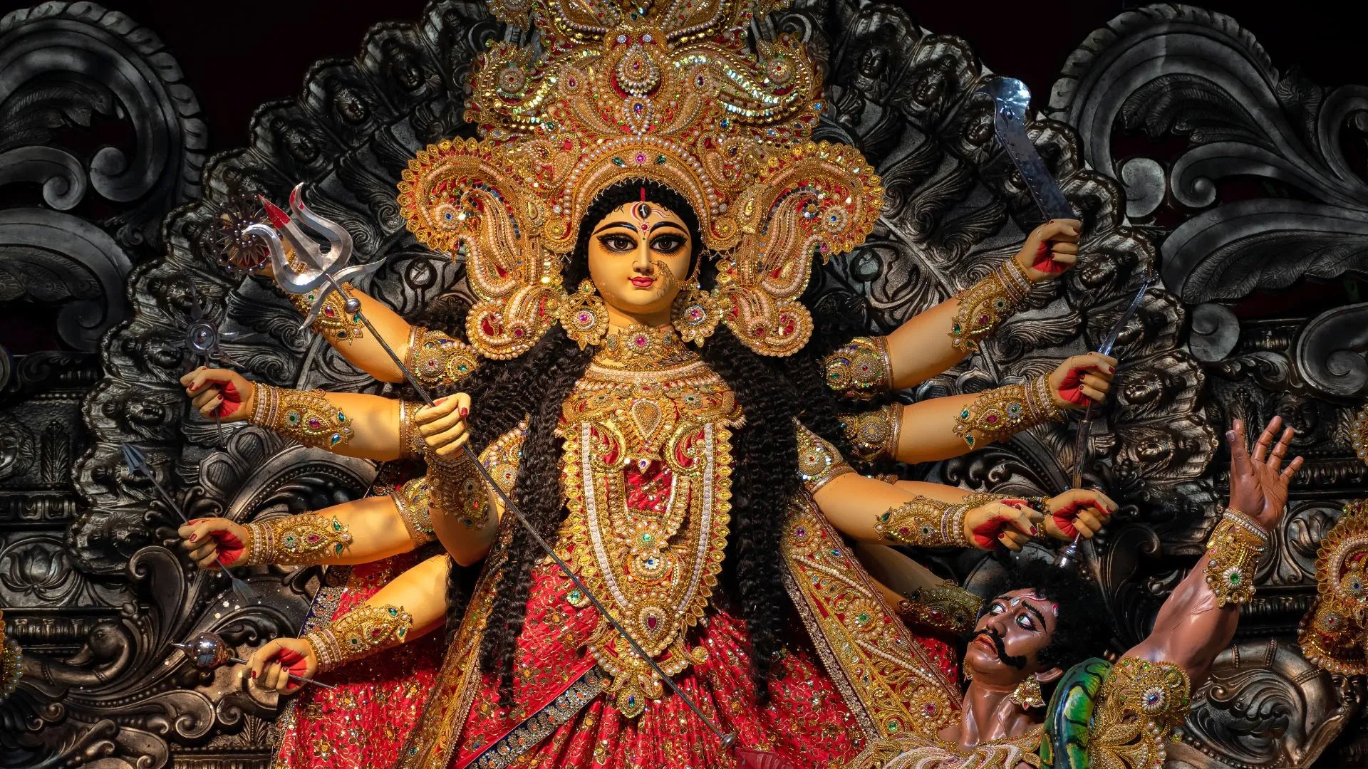 A serene image of a person meditating with the mantra of Durga, symbolizing transformation and spiritual growth.