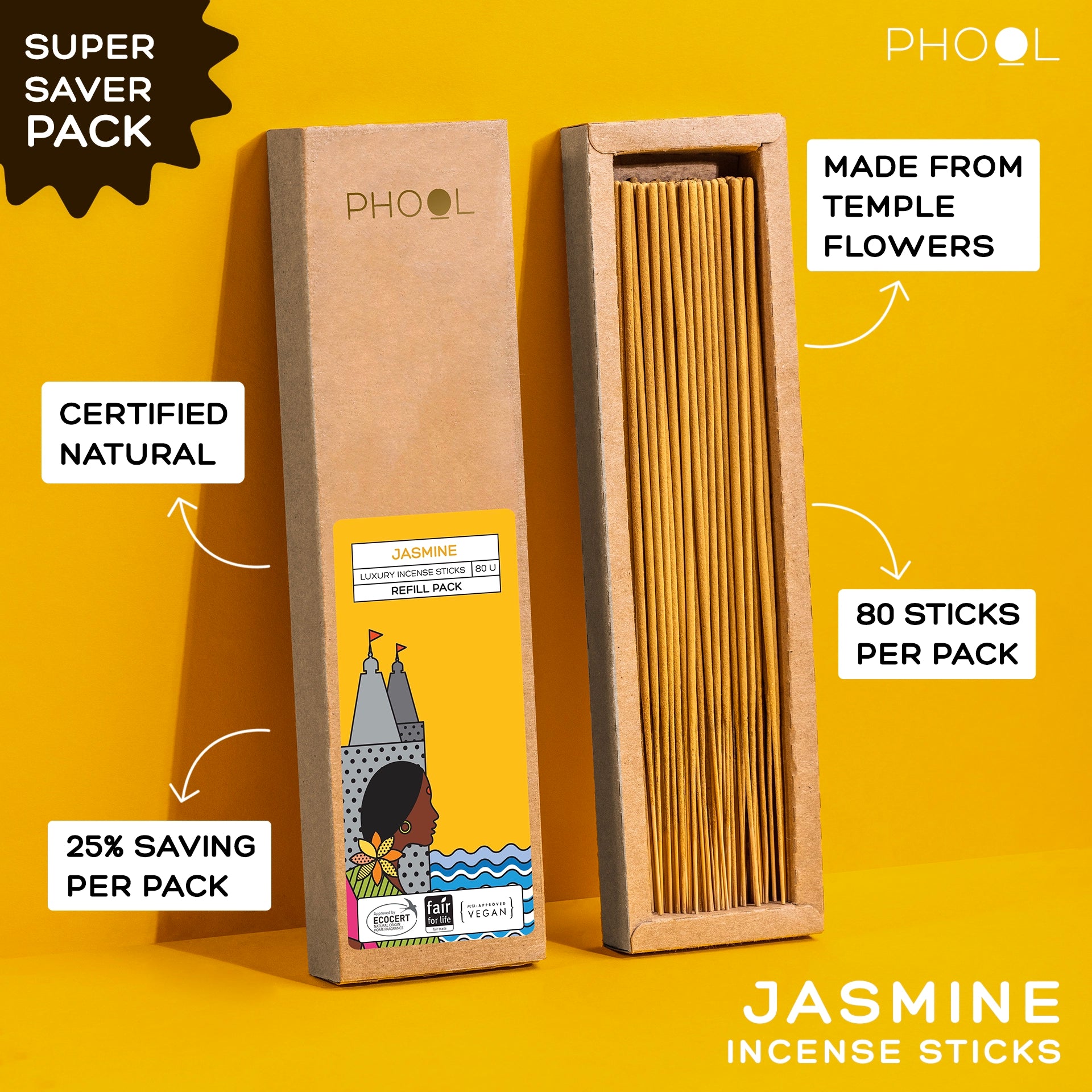 Phool Natural Incense Sticks Refill pack - Jasmine