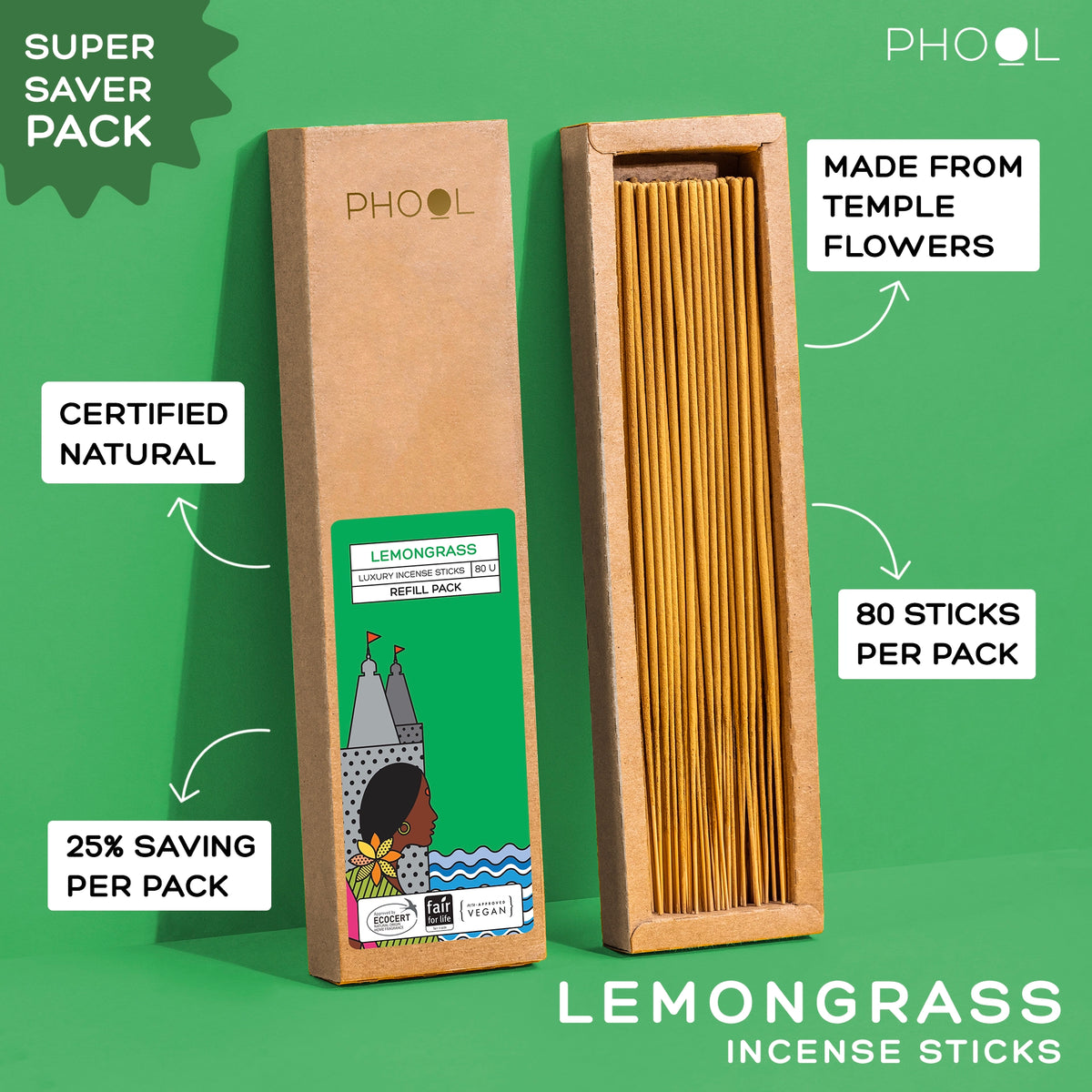 Phool Natural Incense Sticks Refill pack - Lemongrass