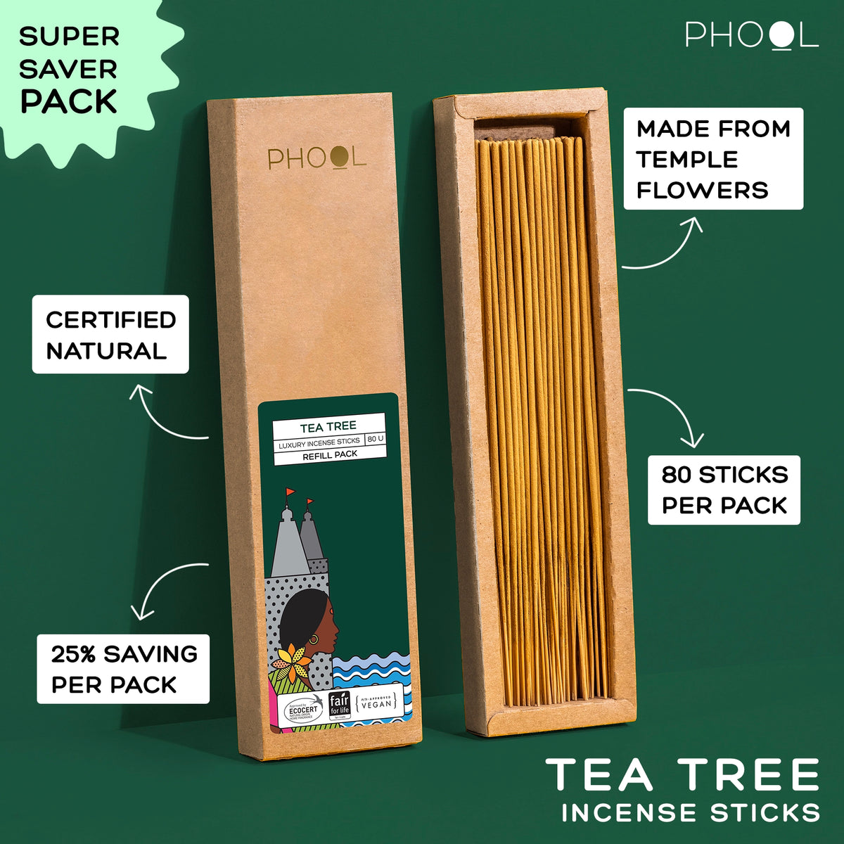Phool Natural Incense Sticks Refill pack - Tea Tree