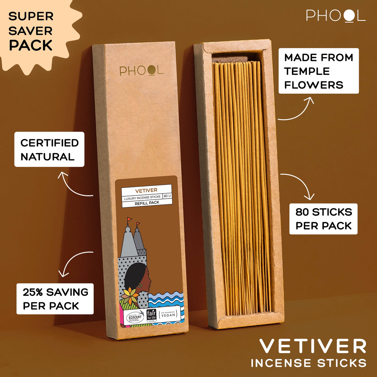 Phool Natural Incense Sticks Refill pack - Vetiver