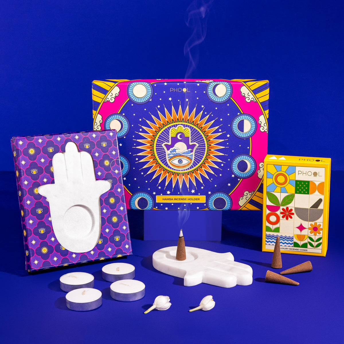 The Phool Marble Hamsa Gift Box depicts the auspicious concepts of Hamsa  and Evil Eye on the hand-illustrated packaging and consists of b... |  Instagram