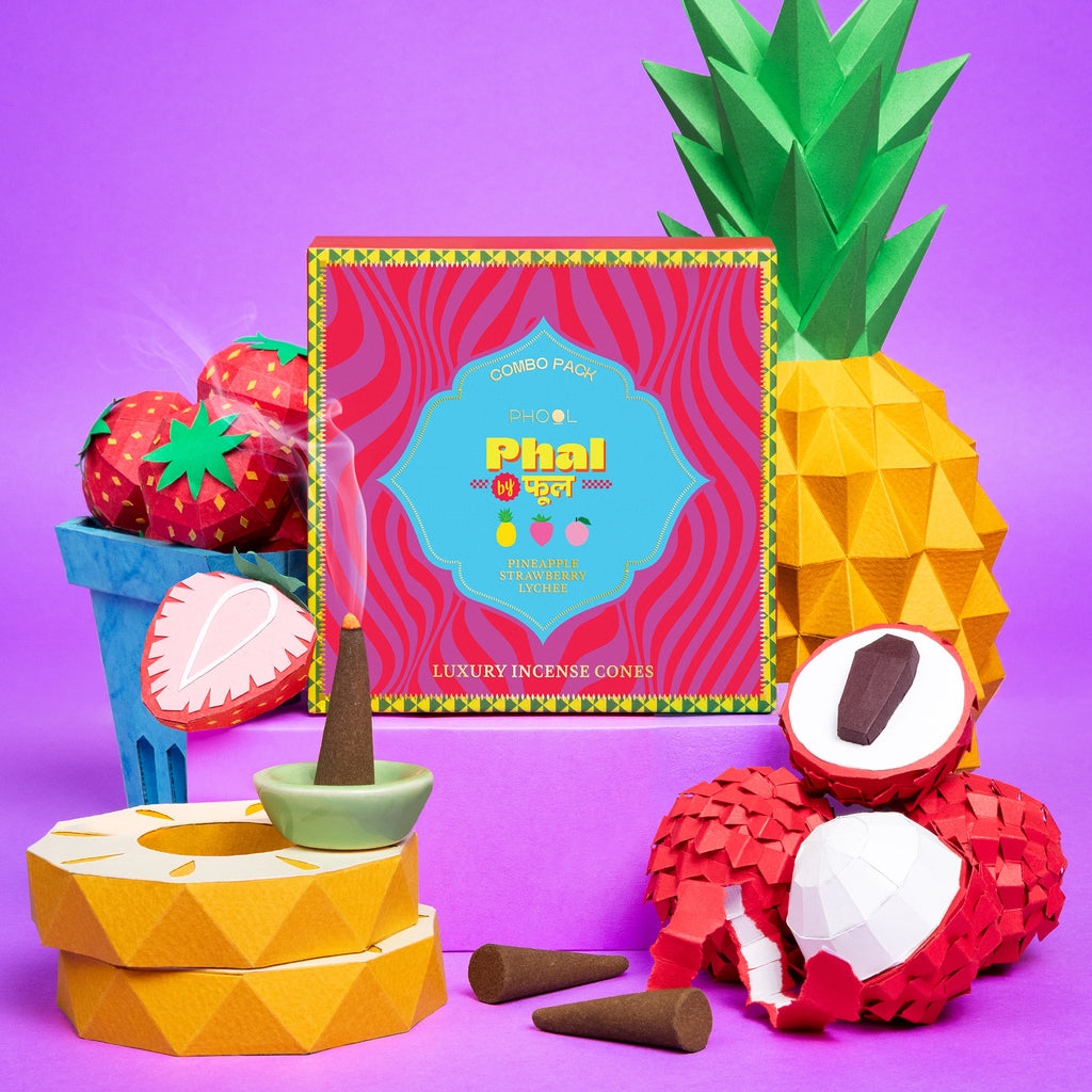 Phool 3-in-1 Strawberry, Pineapple & Lychee Dhoop Cones – PHOOL