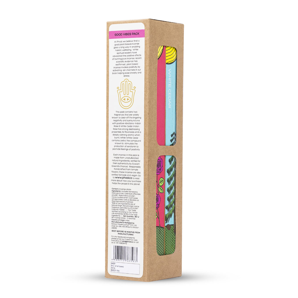 Phool Goodvibes Pack - Natural Incense Sticks (Indian Rose & White Cedar)