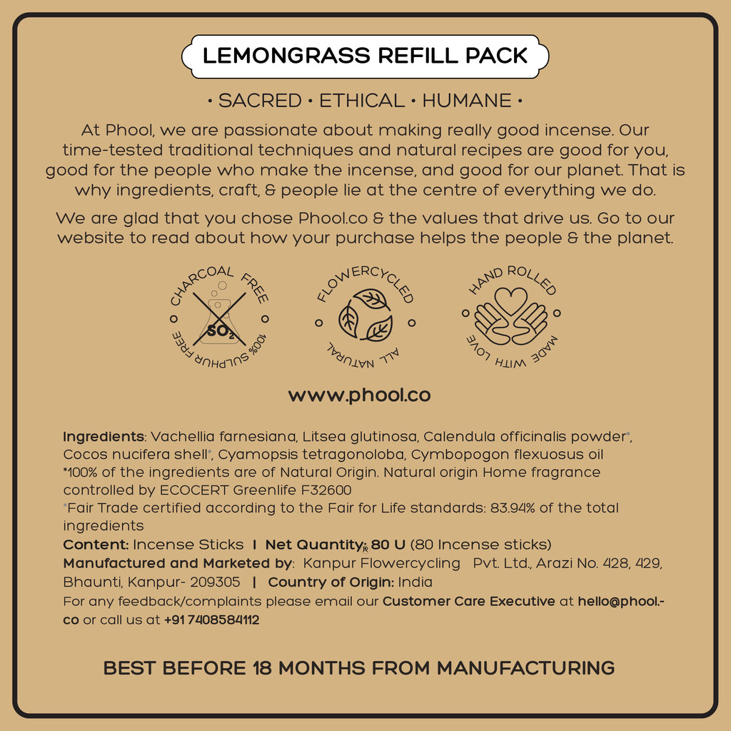 Phool Natural Incense Sticks Refill pack - Lemongrass