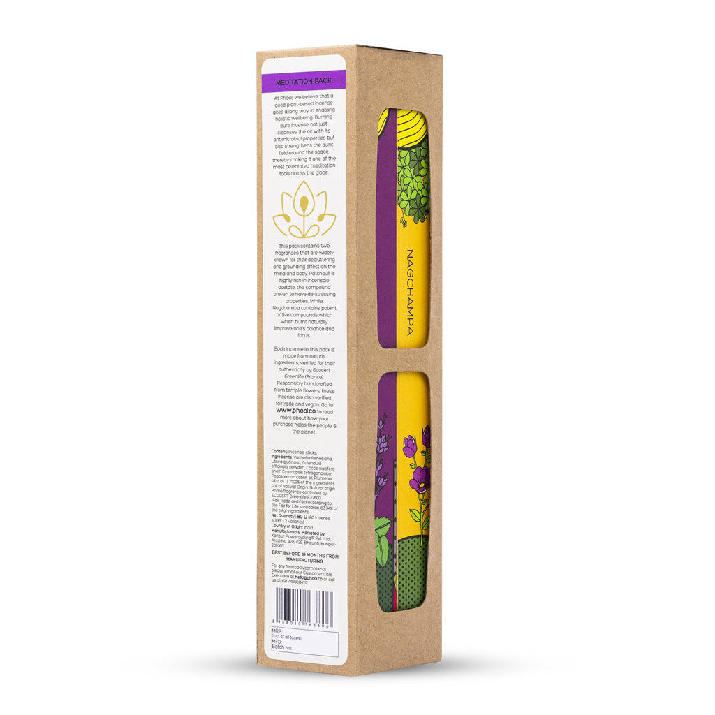 Phool Meditation Pack - Natural Incense Sticks (Nagchampa & Patchouli)