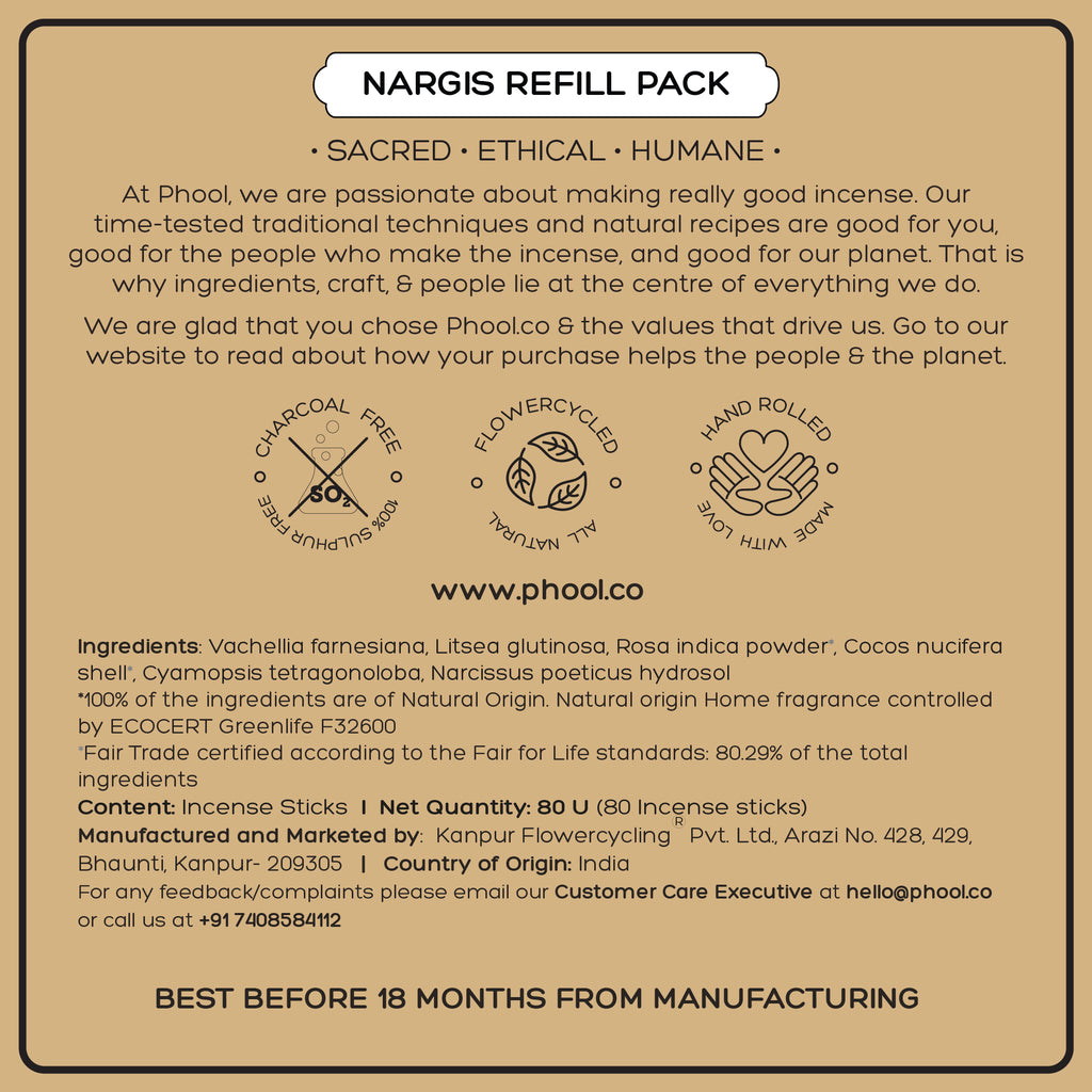 Phool Natural Incense Sticks Refill pack - Nargis