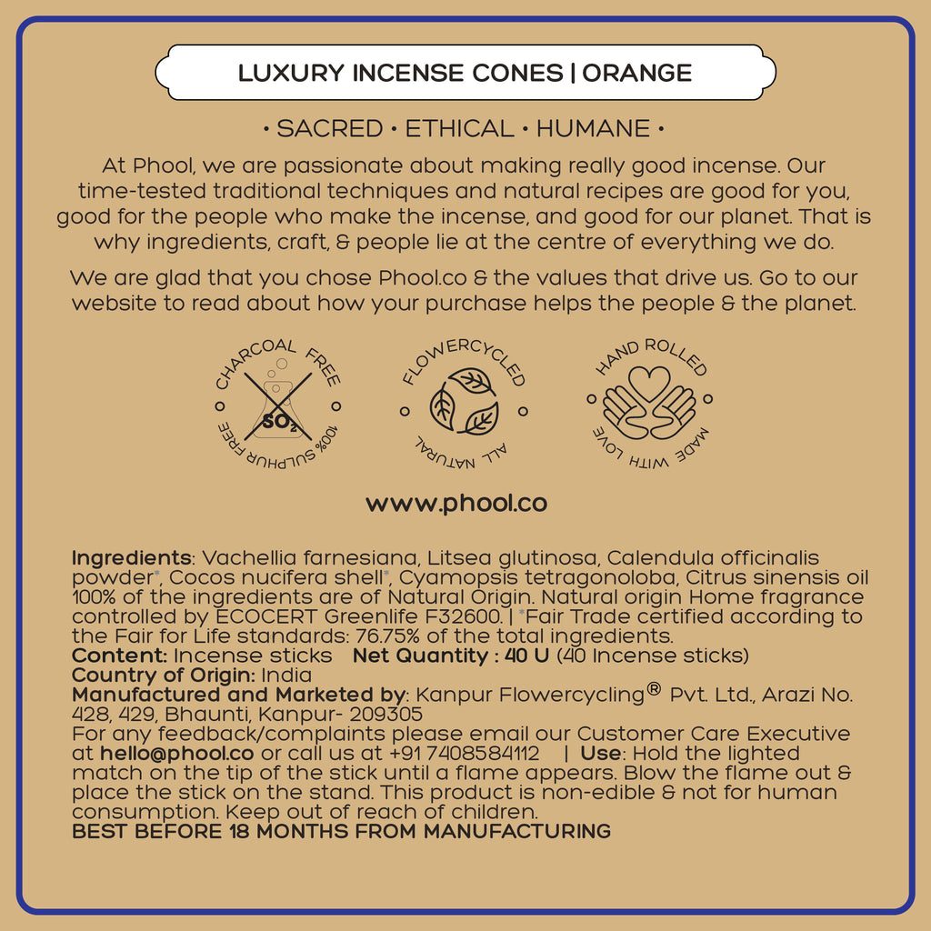 Phool Natural Incense Cones - Orange