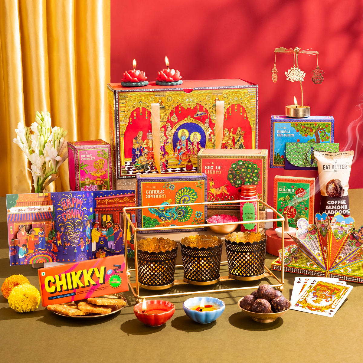 Phool Ram Darbar Diwali Decor Giftbox with candle spinner