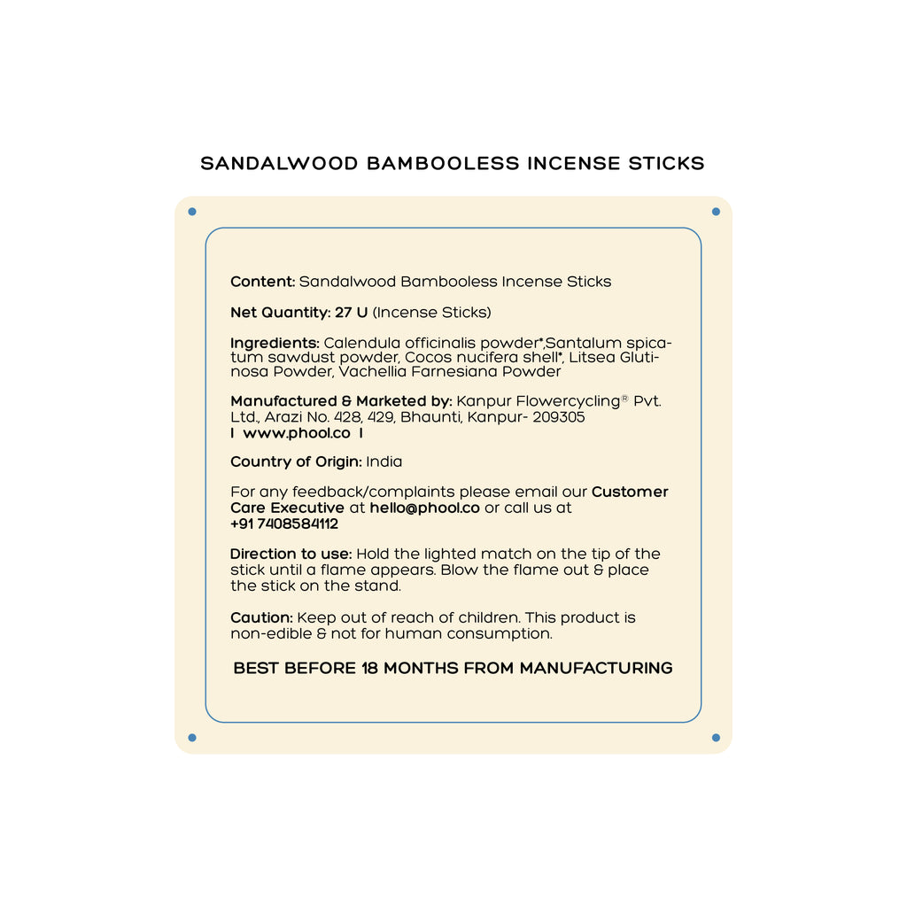 Phool Sandalwood Bambooless Incense 