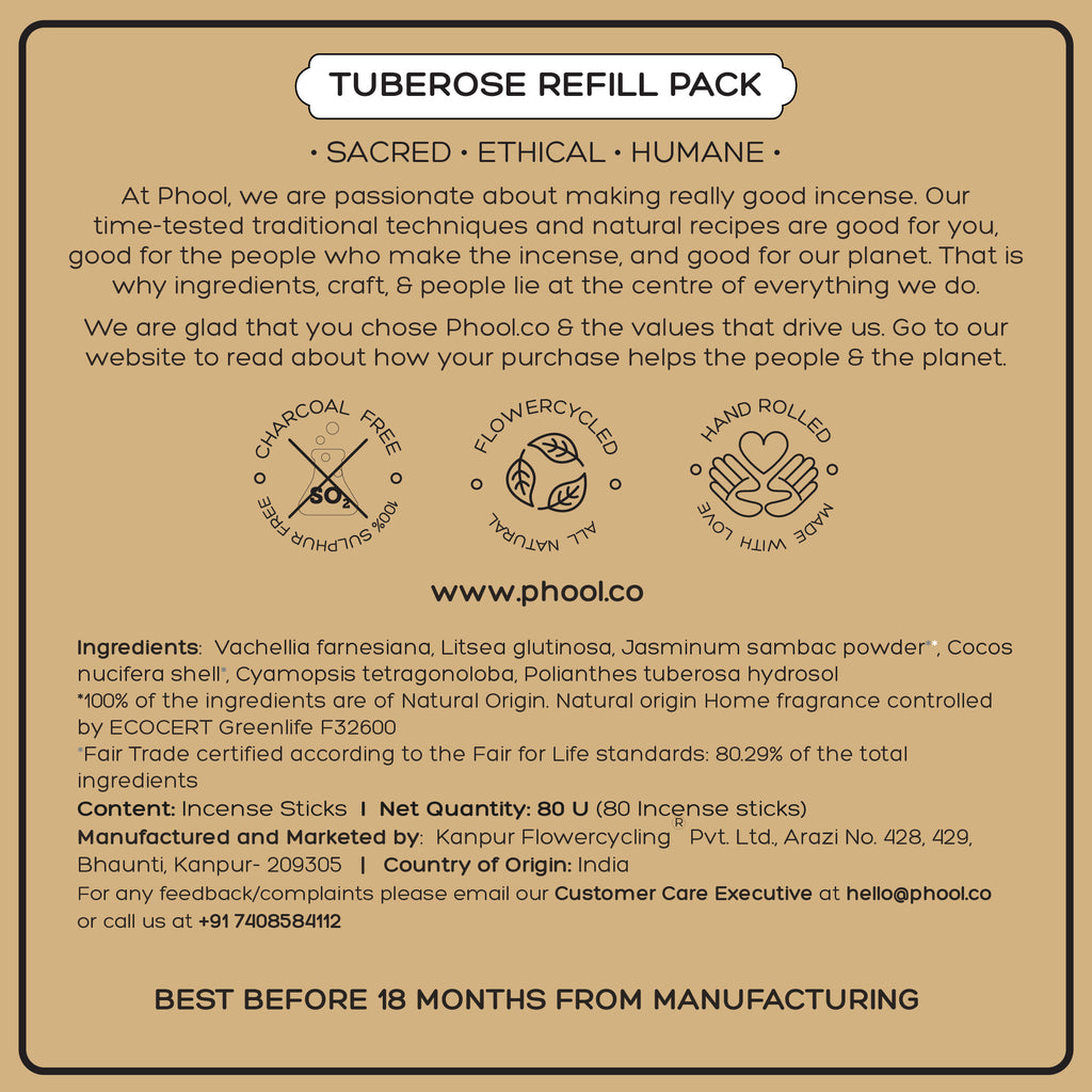 Phool Natural Incense Sticks Refill pack - Tuberose