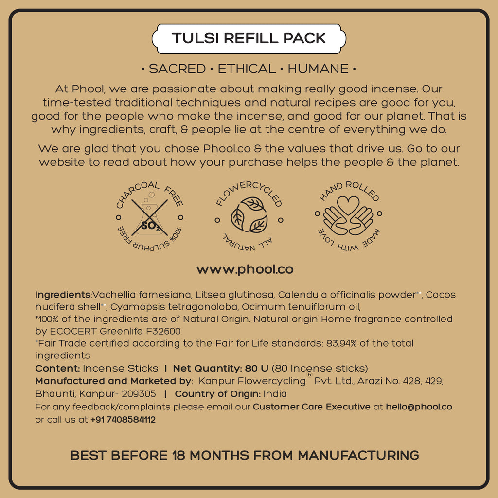 Phool Natural Incense Sticks Refill pack - Tulsi