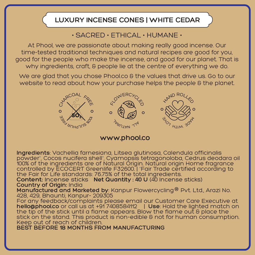 Phool Natural Incense Cones – White Cedar