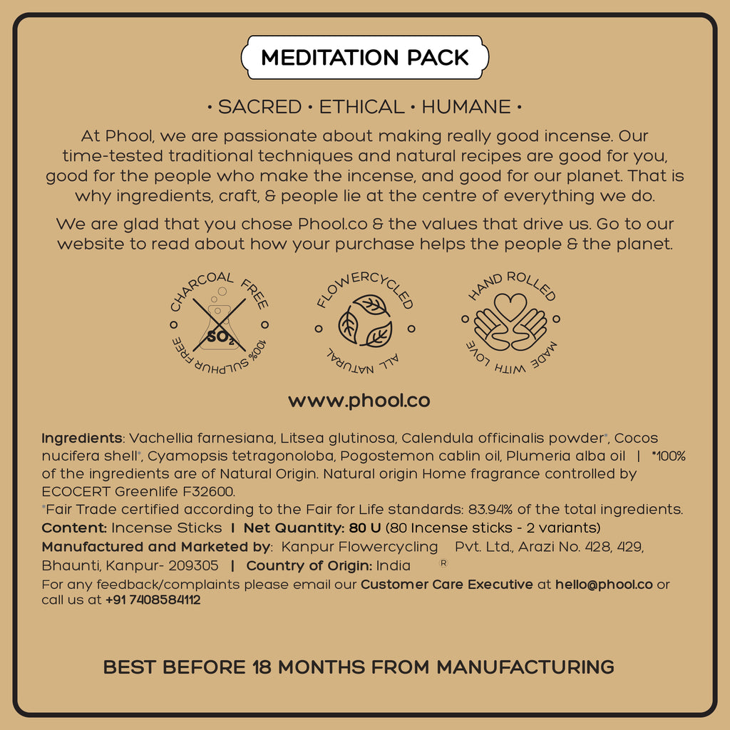 Phool Meditation Pack - Natural Incense Sticks (Nagchampa & Patchouli)