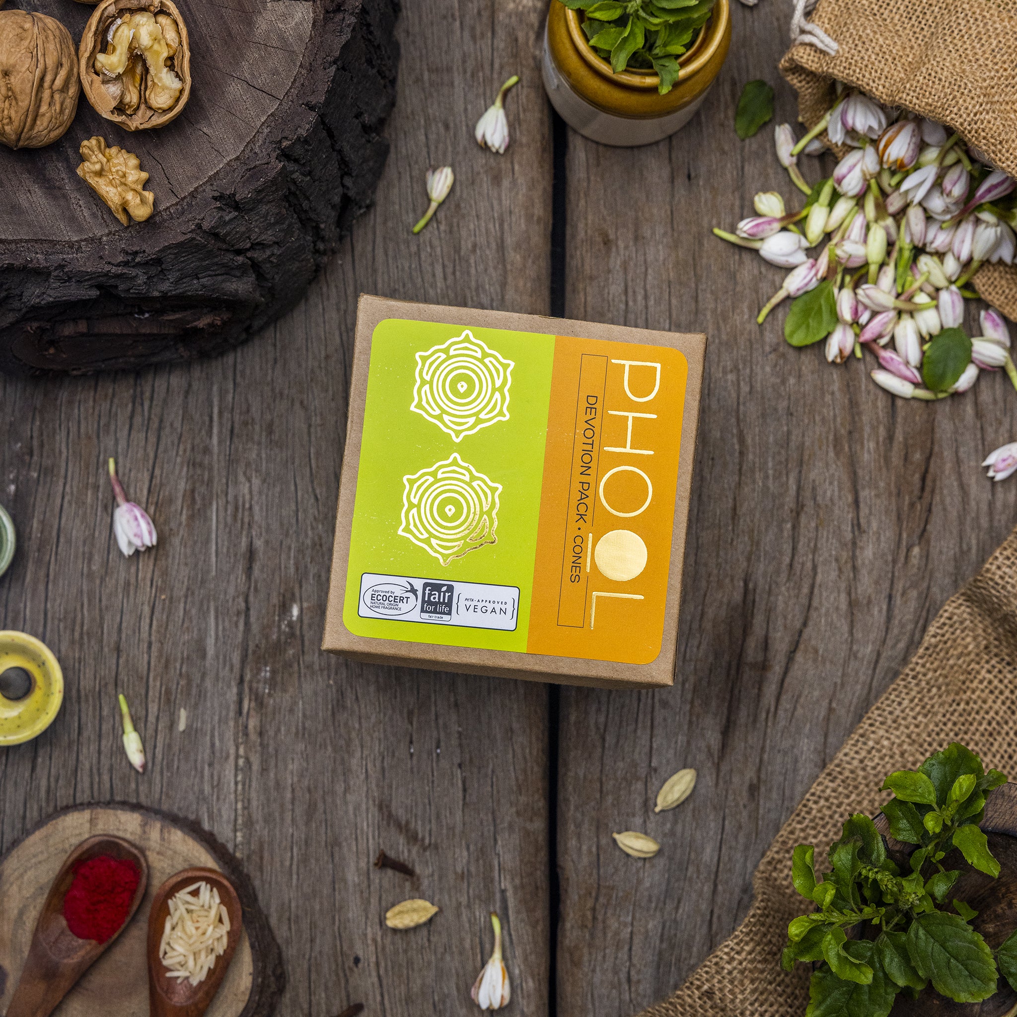Phool Devotion Pack - Natural Incense Cones (Tulsi & Jasmine)