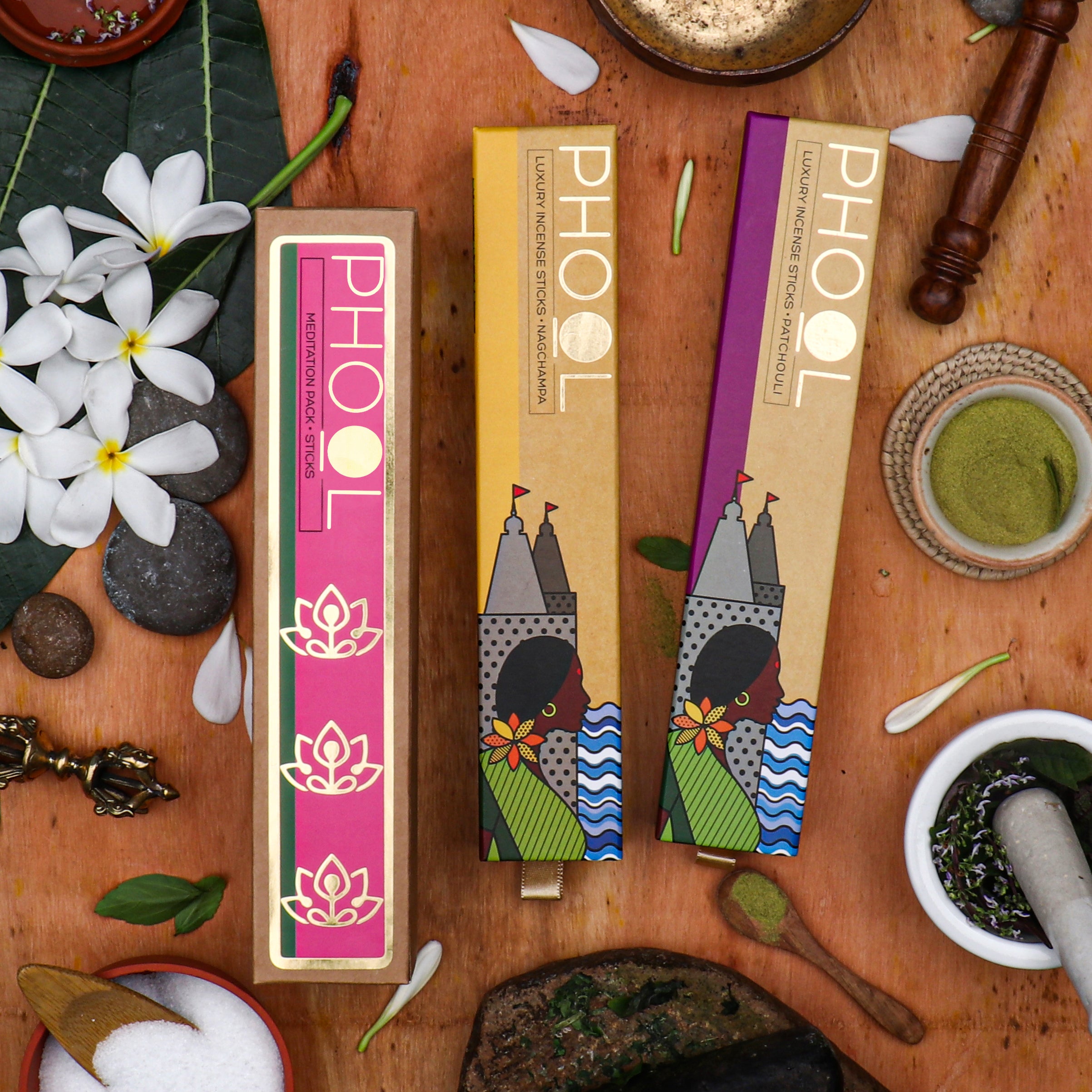 Phool Meditation Pack - Natural Incense Sticks Nagchampa & Patchouli